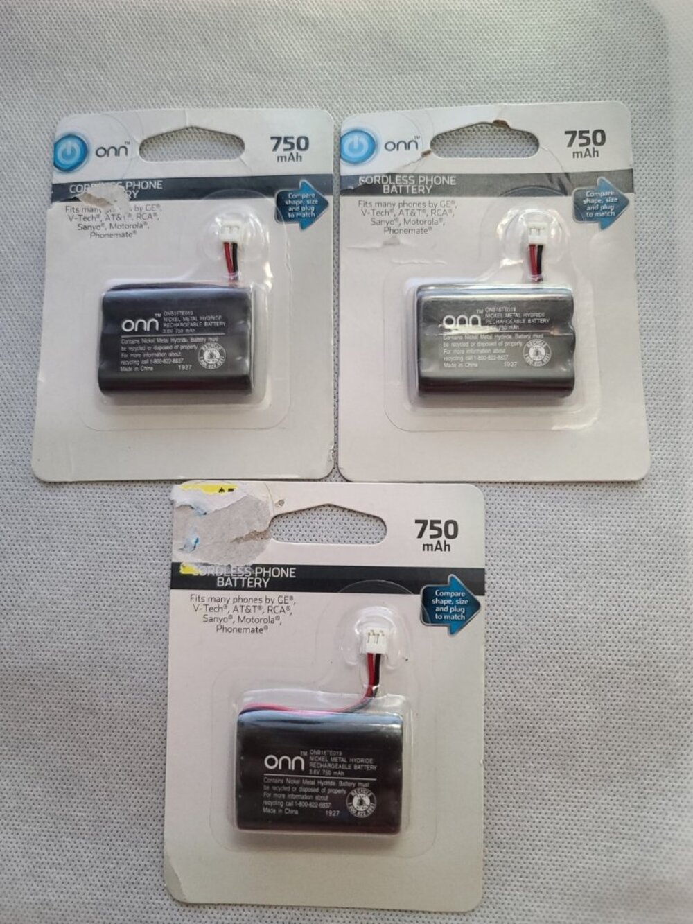 ONN Cordless Phone Battery 750mAh 3.6V ONB16TE019 Lot Of 3 NEW/SEALED